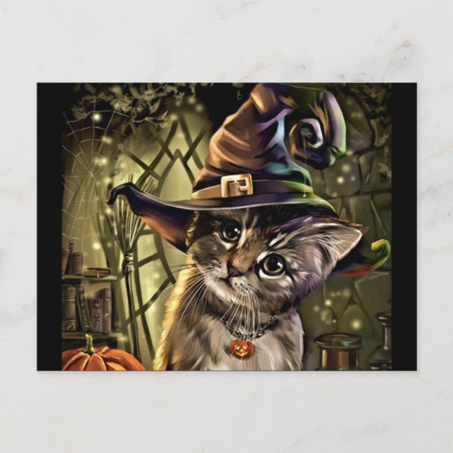 Halloween Witch Cat Vykort (Framsida)