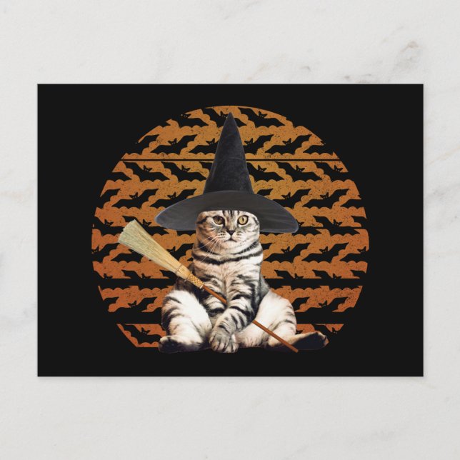 Halloween Witch Cat Vykort (Framsida)