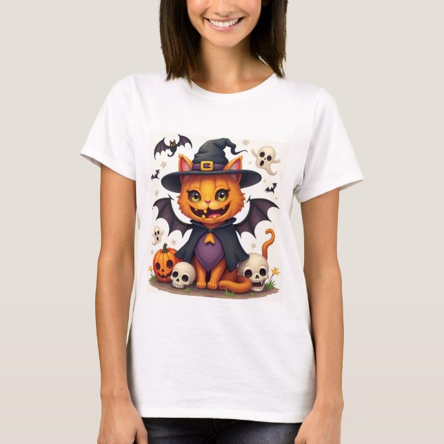 Halloween Witch Cat Women's Basic T-Shirt (Framsida)