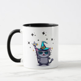 Halloween Witch Cats Holding Magic Trollspö Stars Mugg