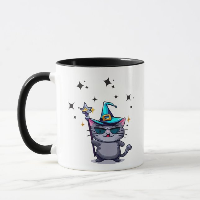 Halloween Witch Cats Holding Magic Trollspö Stars  Mugg (Vänster)