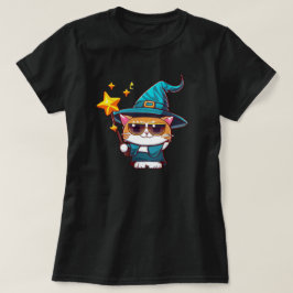Halloween Witch Cats Holding Magic Trollspö Stars T Shirt