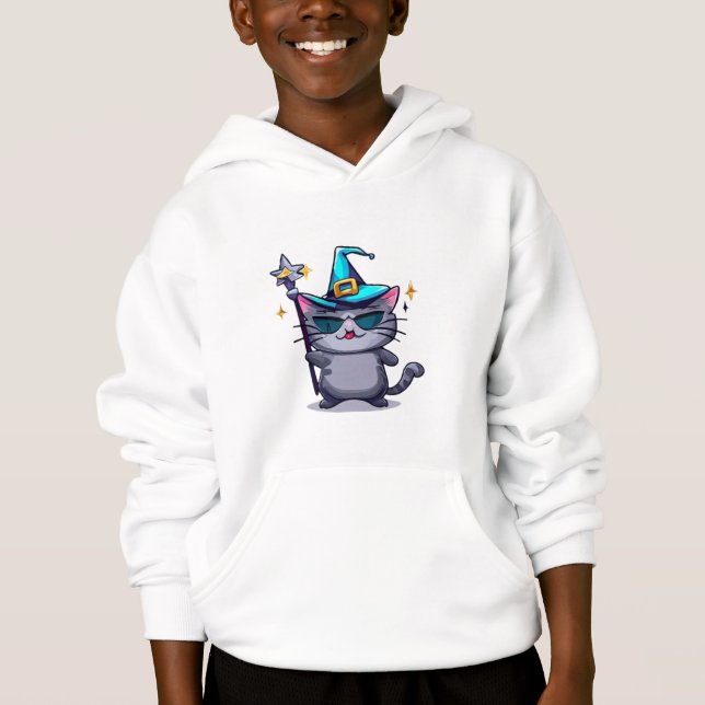 Halloween Witch Cats Holding Magic Trollspö Stars T Shirt (Framsida)