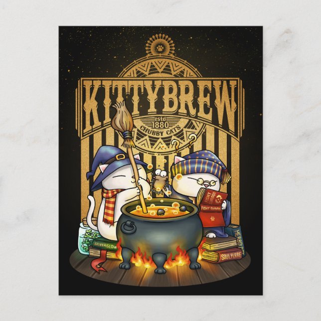 Halloween Witch Cats Kattunge Brew Helg Vykort (Framsida)
