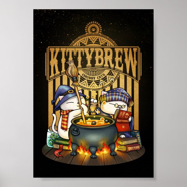 Halloween Witch Cats Kattunge Brew Poster (Framsidan)