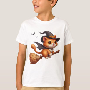 Halloween Witch Cats Riding Broomstick Fladdermus T Shirt