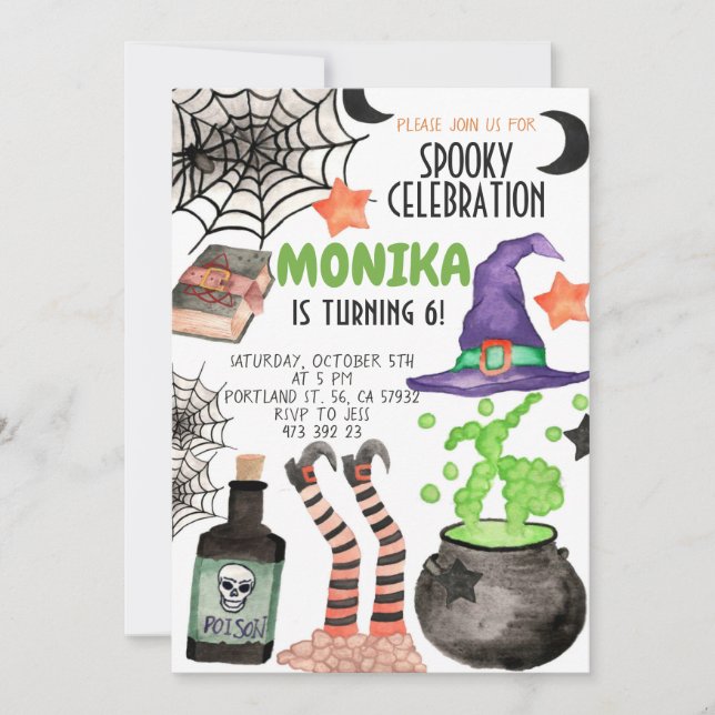 Halloween Witch Cauldron Birthday-inbjudan Inbjudningar (Framsida)