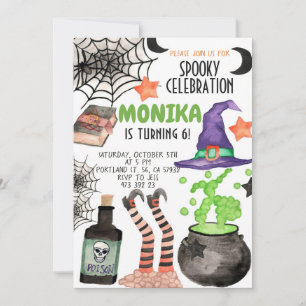 Halloween Witch Cauldron Birthday-inbjudan Inbjudningar