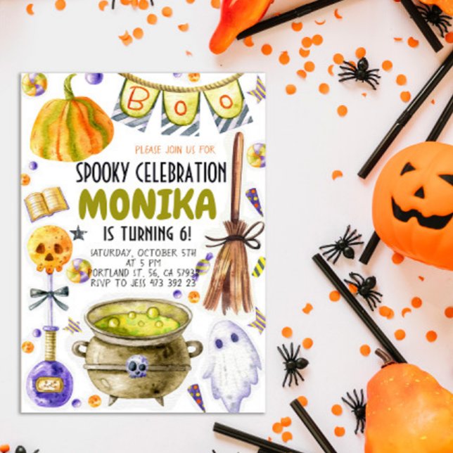Halloween Witch Cauldron Birthday-inbjudan Inbjudningar (Skapare uppladdad)