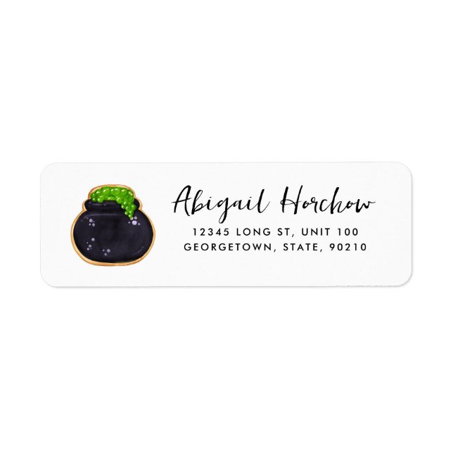 Halloween Witch Cauldron Cookie-Anpassade Returadress Etikett (Framsidan)