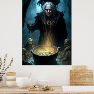 Halloween Witch Cauldron med Soppa Poster