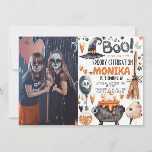 Halloween Witch Cauldron Photo Birthday Inbjudningar
