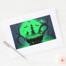 Halloween Witch Cauldron Sticker Rektangulärt Klistermärke