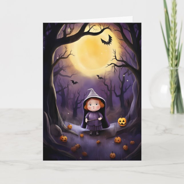 Halloween Witch Child Forest Illustration Kort (Framsida)