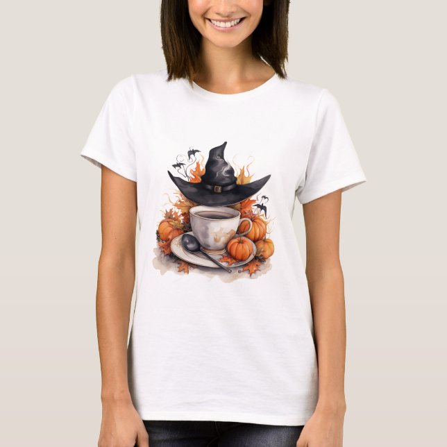 Halloween Witch Coffee Kopp Pumpkin T Shirt (Framsida)