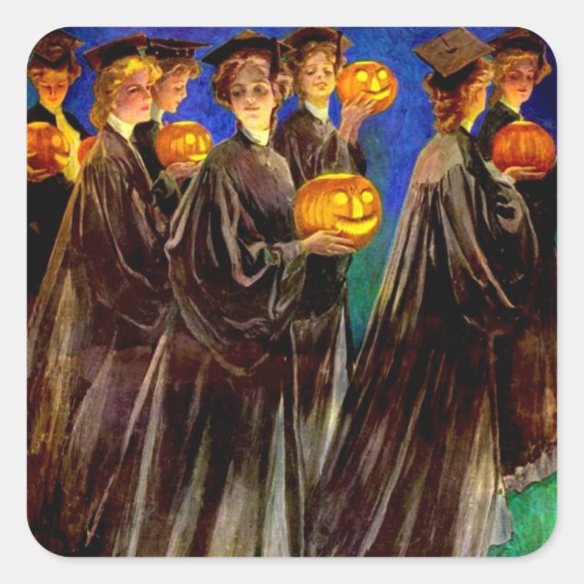 Halloween Witch College Studenter Fyrkantigt Klistermärke (Framsida)