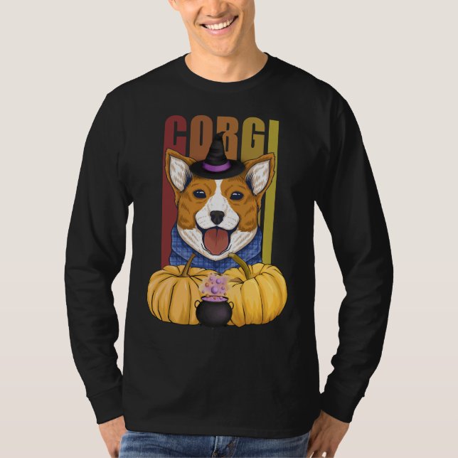 Halloween Witch Corgi Costume Pumpkin Dog  Corgi O T Shirt (Framsida)