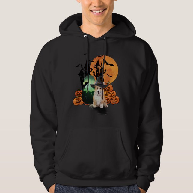Halloween Witch Corgi Dog Hoodie (Framsida)