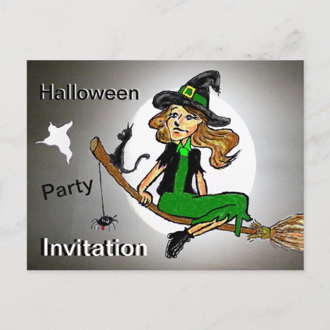 Halloween Witch Cust. Textgruppsinbjudan Inbjudan Vykort (Framsida)