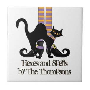 Halloween Witch Cute Black Cat Whimsical Kakelplatta