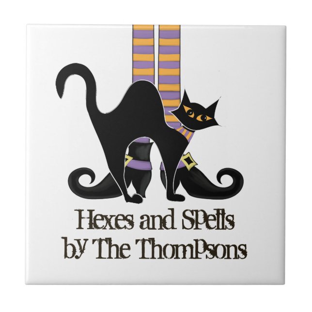 Halloween Witch Cute Black Cat Whimsical Kakelplatta (Framsidan)