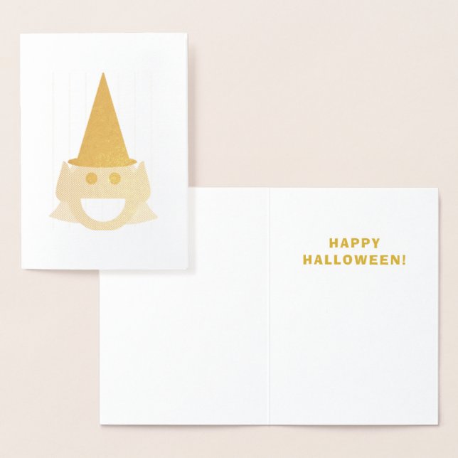 Halloween Witch Cute Roligt Smilande Lycklig Guld Folierat Kort (Display)