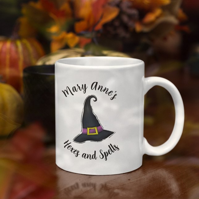 Halloween Witch Cute Typography Anpassningsbar Kaffemugg (Custom Halloween Witch Hat Mug)