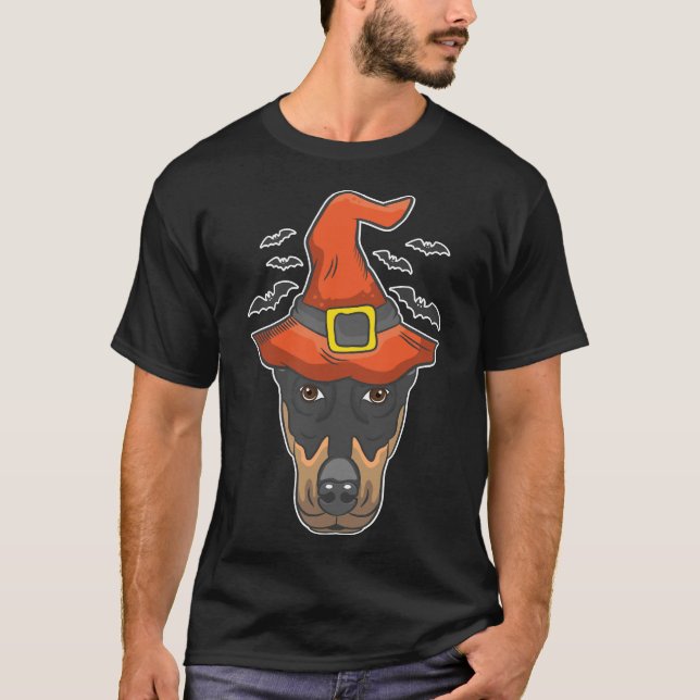 Halloween Witch Doberman Costume T Shirt (Framsida)