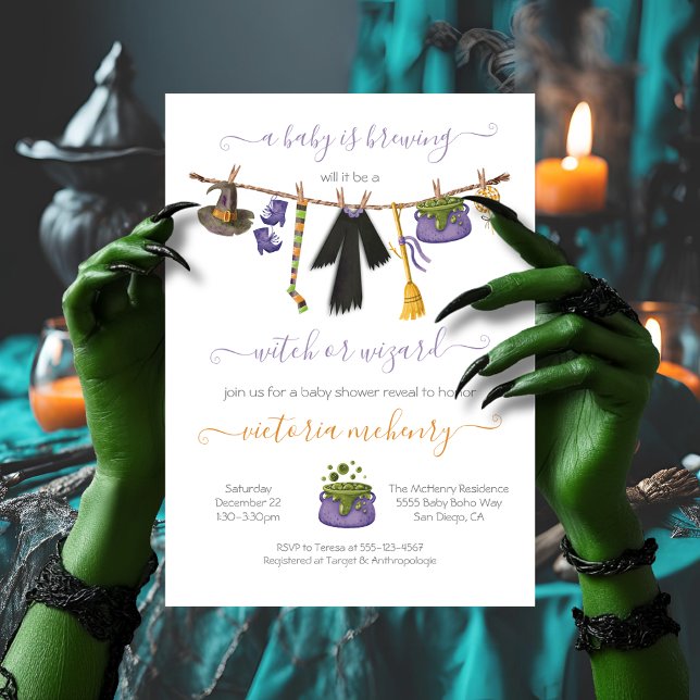 Halloween Witch eller Baby brinner Shower Inbjudningar (Skapare uppladdad)
