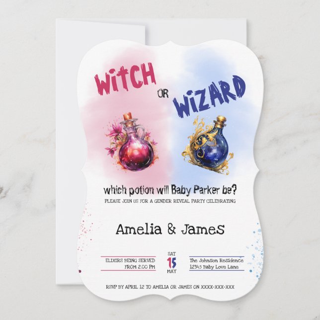 Halloween Witch eller Wizard Gender Reveal Inbjudningar (Framsida)