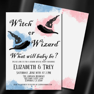 Halloween Witch eller Wizard Gender Reveal Inbjudningar