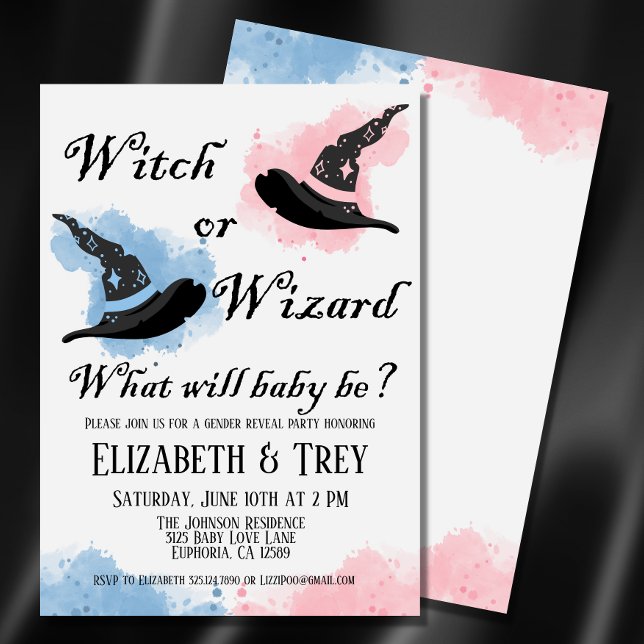 Halloween Witch eller Wizard Gender Reveal Inbjudningar (A fun and witchy baby gender reveal for Halloween. )