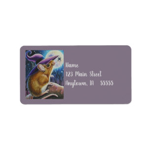 Halloween Witch Fält Mouse Spider Watercolor Art Adressetikett