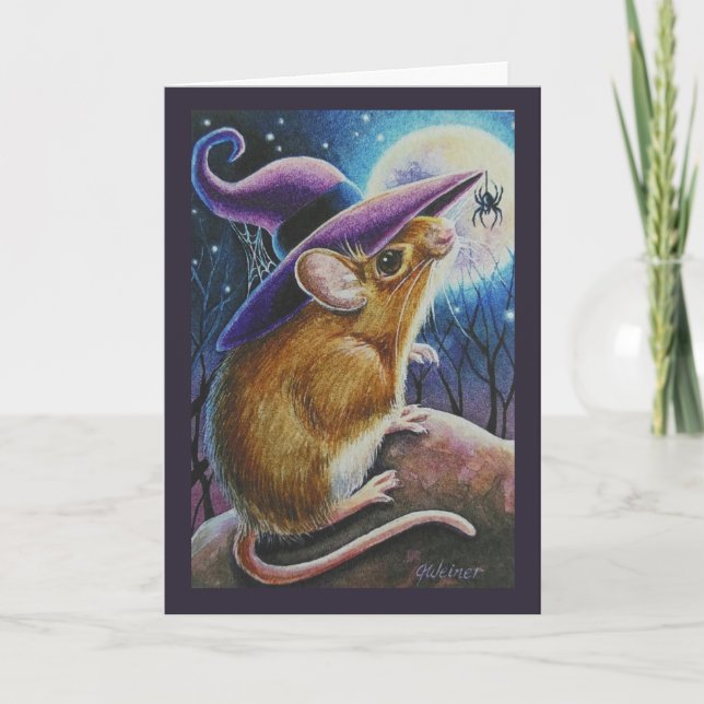 Halloween Witch Fält Mouse Spider Watercolor Art Kort (Framsida)