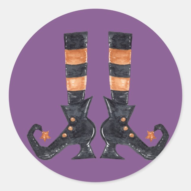 Halloween Witch Feet Runt Klistermärke (Framsida)