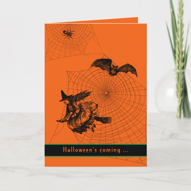 Halloween Witch Fladdermus Spider Scary Orange-rol Kort (Framsida)