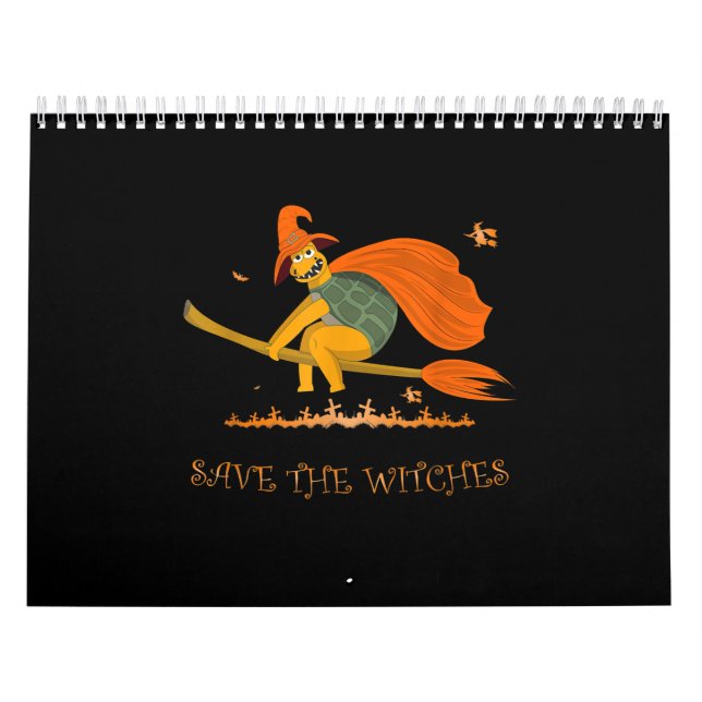 Halloween Witch Flies Turtle Broom Salem Kalender (Omslag)