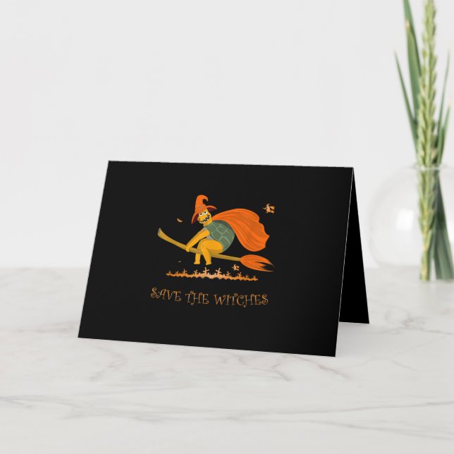 Halloween Witch Flies Turtle Broom Salem Kort (Framsida)