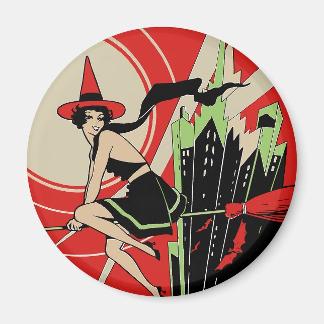 Halloween Witch Flies (vintage) Magnet (Framsidan)