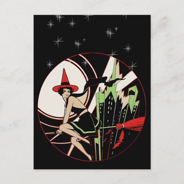Halloween Witch Flies (vintage) Vykort (Framsida)