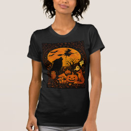 Halloween Witch Flying on Broomstick T Shirt