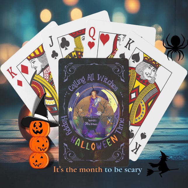 Halloween Witch Födelsedagsfest Casinokort (Halloween Witch Birthday party Poker Cards)