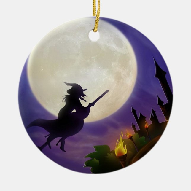 Halloween Witch Full Moon Julgransprydnad Keramik (Framsidan)