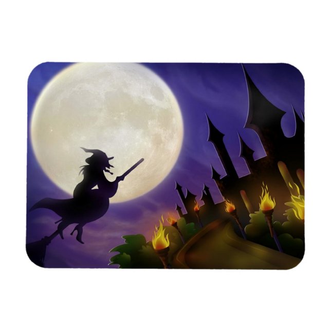 Halloween Witch Full Moon Magnet (Horisontell)
