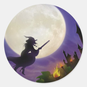 Halloween Witch Full Moon Runt Klistermärke