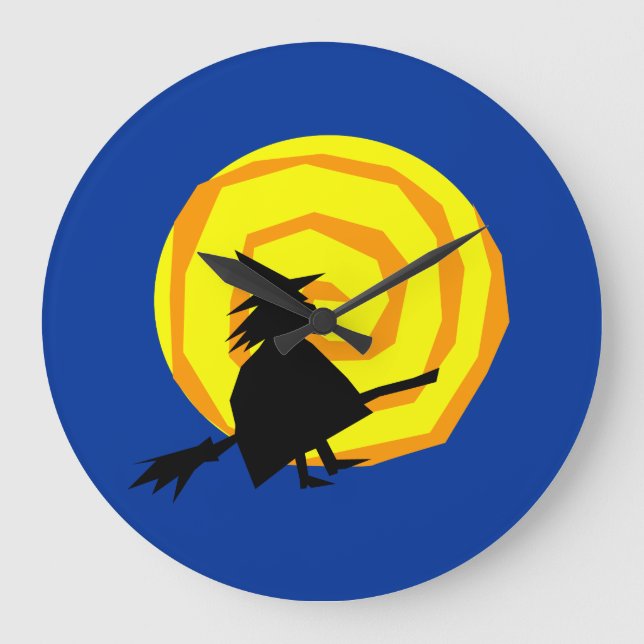 Halloween Witch Full Moon Wall Clock Stor Klocka (Framsida)