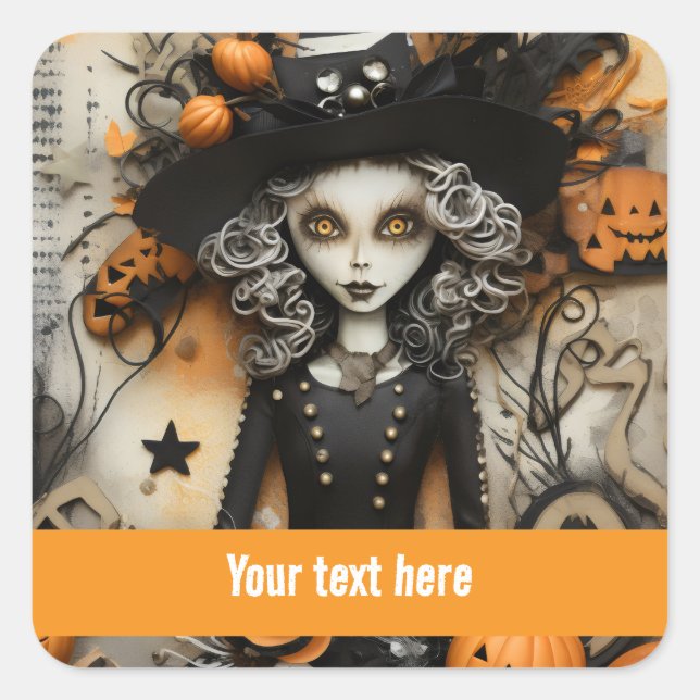 Halloween Witch Fyrkantigt Klistermärke (Framsida)