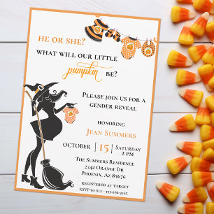 Halloween Witch Gender Reveal Inbjudningar