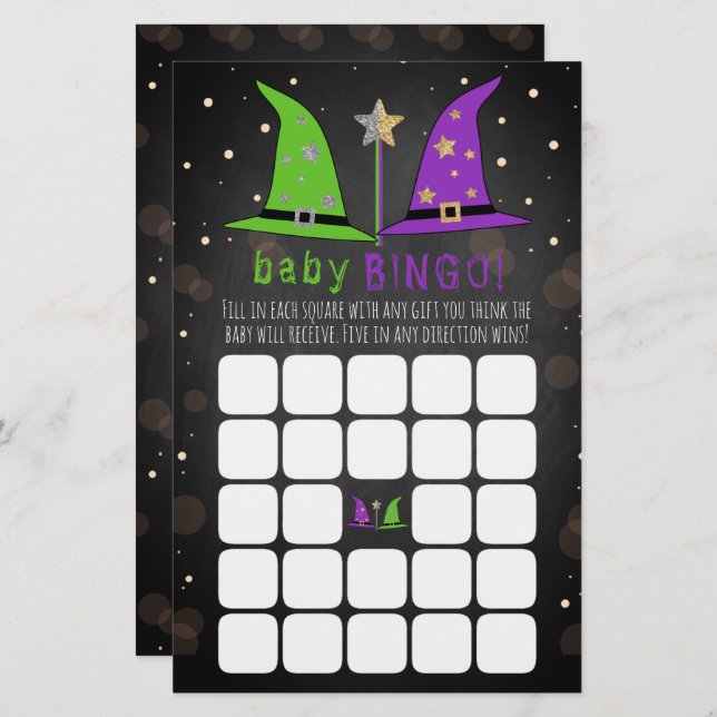 Halloween Witch Gender Reveal Party Bingo Game (Fram/baksida)