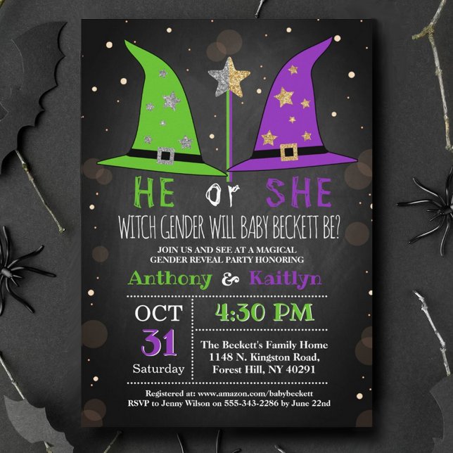 Halloween Witch Gender Reveal Party-inbjudan Inbjudningar (Skapare uppladdad)